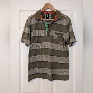 Vintage Y2K Men's Billabong Polo Shirt - Green and Gray Size Large - Year 2002